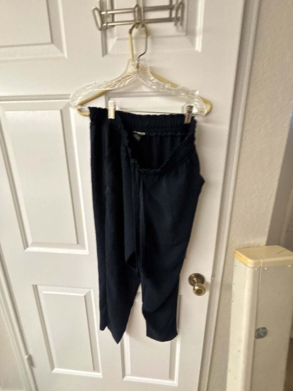 SOHO Apparel Ltd. Petite Large Navy Blue Paper-Bag Waist Drawstring Trousers